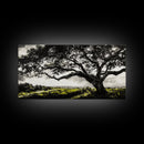 Oak Tree, Scenic Meadow, Black and White Landscape, Framed Canvas Print, Nature Wall Art, Large Canvas Artwork, Living Room Decor