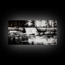 Waterfall Landscape, Black and White Nature Art, Forest Wall Decor, Rustic Art, Minimalist Landscape, Cabin Artwork, Framed Canvas Print