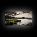 Marshland, Moody Sky, Lakeside View, Canvas Print, Nature Photography, Living Room Wall Art, Rustic Landscape, Neutral Tones Decor