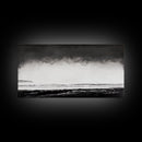 Foggy Ocean, Misty Beach, Black and White Minimalist, Canvas Print, Modern Wall Art, Bedroom Decor, Neutral Tones, Serene Seascape