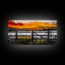 Sunset Fence, Mountain View, Rustic Canvas Print, Large Wall Art, Autumn, Farmhouse Painting, Framed Canvas Print, Moody Home Decor