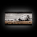 Seashell and Waves, Nautical Art, Coastal Beach Decor, Black and White Seascape, Ocean Home Art, Framed Canvas Print, Elegant Art