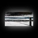 Stormy Beach Scene, Moody Ocean Painting, Coastal Wall Art, Dark Seascape Print, Framed Canvas Print, Dramatic Home Decor
