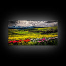 Spring Meadow Landscape, Mountain Wildflower Art, Vibrant Nature Wall Art, Farmhouse Decor, Impressionist Landscape, Framed Canvas Print