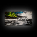 Wild Waves, Ocean Storm, Dramatic Seascape, Coastal Art, Beach House Decor, Framed Canvas Print, Black and White Wall Art, Nature Painting