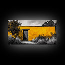 Adobe House, Southwestern Art, Yellow Wall Painting, Rustic Desert Decor, Black and White Canvas Print, Living Room Wall Art