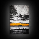 Volcanic Sunset, Black and White, Dramatic Sky, Framed Canvas Print, Moody Wall Art, Modern Landscape, Office Decor, Nature Aesthetic