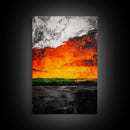 Fiery Sunset, Abstract Landscape, Vibrant Colors, Warm Tones, Fall Wall Decor, Bold Statement Art, Living Room Art, Framed Canvas Print