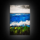 Abstract Ocean View, Blue Green Black White, Coastal Wall Art, Modern Beach Home Decor, Bold Statement Painting, Office Art, Canvas Print