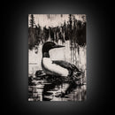 Loon, Lake Reflection, Nature Wall Art, Framed Canvas Print, Black and White Art, Minimalist Decor, Cabin Wall Art, Rustic Home