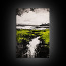 Marsh, Coastal Greenery, Landscape Wall Art, Framed Canvas Print, Nature Aesthetic, Living Room Decor, Serene Scenic View, Rustic Style