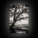 Tree Silhouette, Black White Art, Canvas Print, Dramatic Landscape, Coastal Wall Art, Nature Scene, Monochrome Decor, Minimalist Art