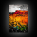 Desert Mesa, Western Landscape, Bold Color Wall Art, Sunset Painting, Southwest Decor, Bohemian Style, Framed Canvas Print