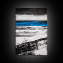 Ocean Horizon, Minimalist Seascape Painting, Black White and Blue Coastal Art, Framed Canvas Print, Modern Living Room or Office Wall Decor