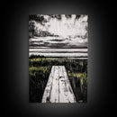 Pathway Beach Scene, Serene Coastal Art, Black and White Landscape, Modern Wall Decor, Relaxing Nature Framed Canvas Print, Office Art
