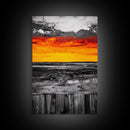 Sunset Landscape, Rustic Fence, Fiery Sky Art, Bold Color Wall Art, Abstract Nature Scene, Canvas Print, Boho Home Decor