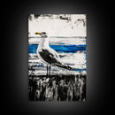 Seagull Painting, Coastal Bird Art, Ocean Wall Decor, Nautical Home Art, Blue and White Theme, Framed Canvas Print, Beach House Decor