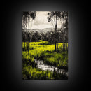 Green Meadow, Forest, Landscape Art, Nature Print, Framed Canvas Print, Bedroom Wall Art, Rustic Home Decor, Boho Aesthetic
