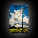 Power Lines, Rural Landscape, Country Wall Art, Modern Farmhouse Decor, Yellow Field Canvas Print, Minimalist Wall Art, Office Wall Decor