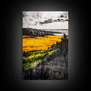 Golden Fields, Dramatic Landscape, Autumn Wall Art, Rustic Home Decor, Mountain View Framed Canvas Print, Farmhouse Aesthetic, Office Decor
