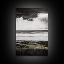Stormy Beach, Coastal Wall Art, Black White Ocean, Framed Canvas Print, Dramatic Seascape, Nautical Home Decor, Modern Minimalist