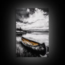 Rustic Canoe, Lake Wall Art, Black and White Decor, Nature Photography, Lodge Wall Decor, Cabin Art, Wilderness Print, Framed Canvas Print