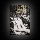 Waterfall Scene, Black and White Art, Forest Wall Decor, Cabin Aesthetic, Adventure Landscape Print, Wilderness Gift, Canvas Print
