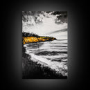 Golden Cliffs, Ocean Landscape, Beach House Wall Art, Canvas Print, Coastal Scene, Black and White Painting, Sunset Inspired Decor