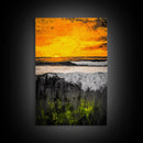 Fiery Sunset, Ocean Waves, Golden Sky, Framed Canvas Print, Tropical Beach Art, Coastal Decor, Living Room Wall Art, Bold Colors