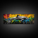 Dolphin Splash, Ocean Wildlife, Framed Canvas Print, Colorful Wall Art, Beach House Decor, Living Room Art, Vibrant Sea Life Painting