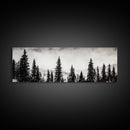 Foggy Pines, Black and White Nature Art, Minimalist Forest Print, Modern Wall Decor, Living Room Wall Art, Framed Canvas Print, Rustic Home Decor