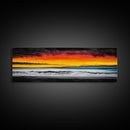 Fiery Sunset, Beach Scene, Ocean Waves, Vibrant Seascape, Framed Canvas Print, Living Room Art, Modern Coastal Wall Art, Beach House Decor