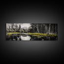 Misty Forest, Mountain Reflections, Black and White Nature Art, Framed Canvas Print, Living Room Decor, Wilderness Wall Art, Scenic Landscape