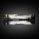 Mountain Reflection, Tranquil Lake Art, Black and White Landscape, Nature Inspired Decor, Framed Canvas Print, Cabin Wall Art, Moody Forest Scene