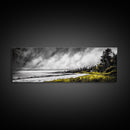 Stormy Coast, Dramatic Sky, Seaside Serenity, Framed Canvas Print, Black and White Art, Large Wall Decor, Living Room Statement