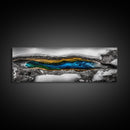 Hot Spring, Geothermal Pool Art, Abstract Nature, Deep Blue and Gold, Black and White Contrast, Unique Wall Decor, Framed Canvas Print