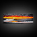 Fiery Sunset Over Ocean, Vibrant Beach Painting, Red and Yellow Sky Wall Art, Coastal Home Decor, Seascape Art, Living Room Artwork, Canvas Print