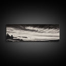 Ocean Waves, Stormy Sky, Dramatic Clouds, Canvas Print, Black and White Landscape, Coastal Wall Art, Living Room Decor, Minimalist Painting