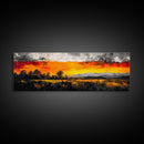 Fiery Sunset Painting, Autumn Sky Artwork, Warm Nature Landscape, Bold Fall Wall Decor, Rustic Cabin Art, Framed Canvas Print