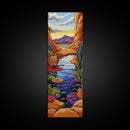 Pond Lilies, Canyon Scene, Framed Canvas Print, colorful lily pond canyon art, desert blooms, bold nature painting, dining room wall art