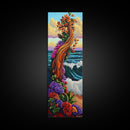 Tree Ocean, Flowers Waves, Whimsical tree by sea Framed Canvas Print, vibrant fantasy wall art, kids room or decor