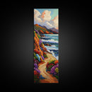 Ocean Cliffside, Wildflowers Path, Canvas Print colorful coastal path painting, vibrant nature landscape, modern beach art, kitchen wall decor