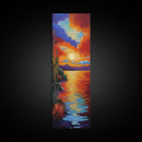 Sunset Reflections, Bold Lake, Framed Canvas Print vibrant sunset over water, colorful sky and lake scene, tranquil evening art, nature decor