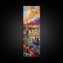 Boats Sunset, Romance Adventure, Canvas Print vibrant sailboats at sunset painting, romantic couple art, nautical wall decor, boho accent