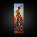 Rabbit, Autumn, Leaves, Field, Framed Canvas Print, Fall nursery wall art, woodland animal painting, whimsical harvest decor, colorful boho style