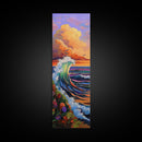 Wave, Sunset, Surf, Ocean, Canvas Print, dramatic wave crashing painting, sunset surf wall art, vibrant beach decor, surf shack canvas