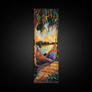 Hammock, Sunset, Relaxation, Trees, Framed Canvas Print, Boho Patio Wall Decor, Summer Vibes, Chill Outdoor Art, Serene Living Room Accent