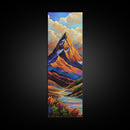 Majestic, Peak, River, Valley, Framed Canvas Print with dramatic alpine scenery, rustic lodge wall decor, fall landscape, nature art