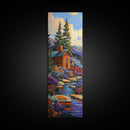 Mountain Cabin, Forest Path, Autumn Escape, Framed Canvas Print, cozy fall cabin wall art, rustic lodge decor, nature inspired artwork