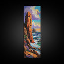 Coastal Cliffs, Ocean, Sunset, Framed Canvas Print, Bold coastal cliffs wall art, dramatic seascape beach decor, contemporary ocean painting
